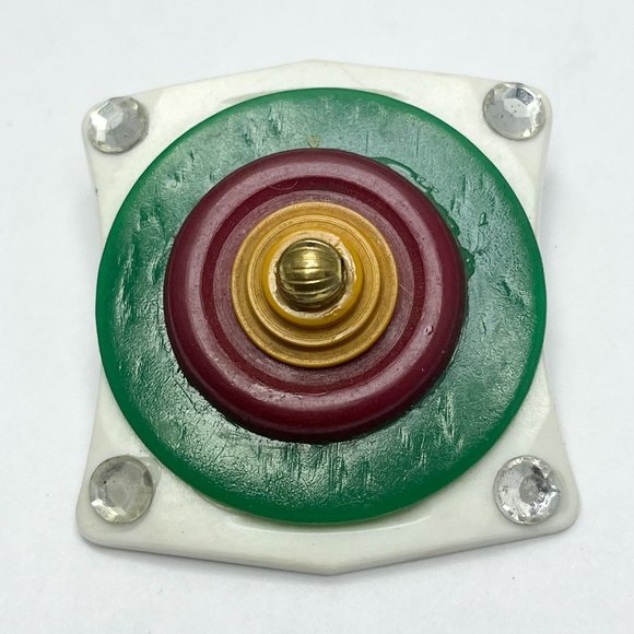 Vintage Plastic Rhinestone Brooch Pin
